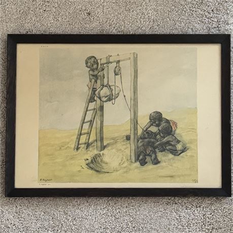 Robert Hogfeldt Black Americana Antique Framed Lithograph - 15 x 11"
