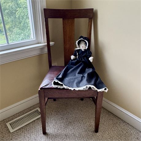 Antique Oak Chair with Primitive Style Cloth Doll