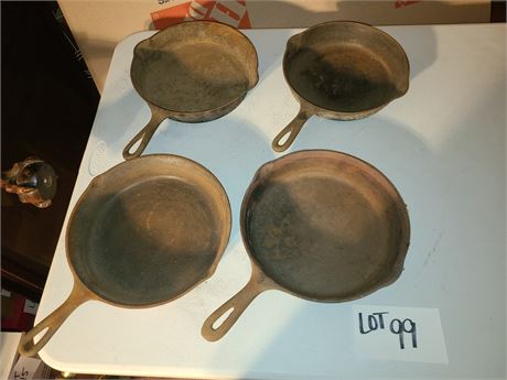 (4) Vintage Cast Iron No#8 Skillets