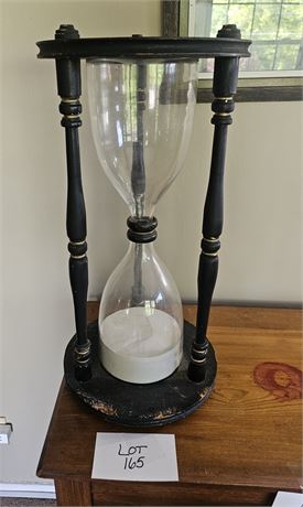 Vintage Blenko 1980's Blown Glass Hourglass With Painted Hardwood Frame 23"H