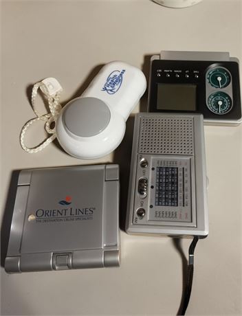 Travel Alarm Clock, Portable Radio, Personal Massager Lot