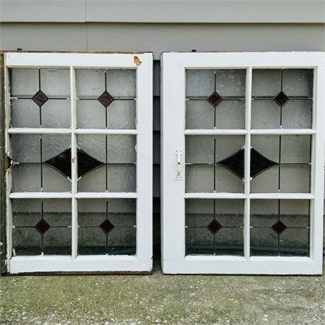 Pair of Old Stained Glass Windows