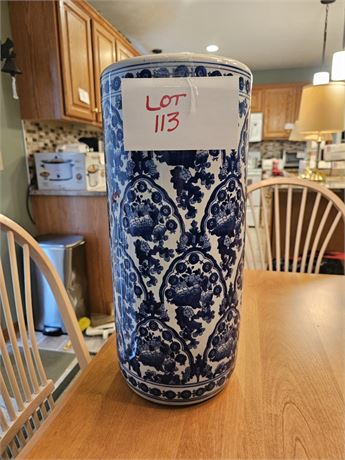 Red Lantern Blue & White Traditional Ming Style Umbrella Stand