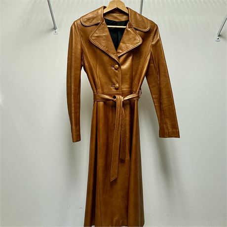 Women's 1970's Leather Trench Jacket - Size 6/8