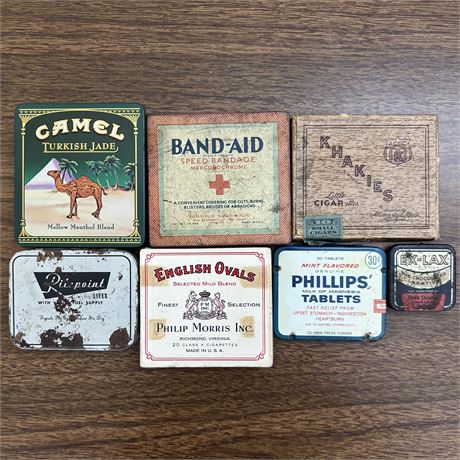 Collection of Vintage Advertising Tins and Boxes - Band-Aid, Ex-Lax and More