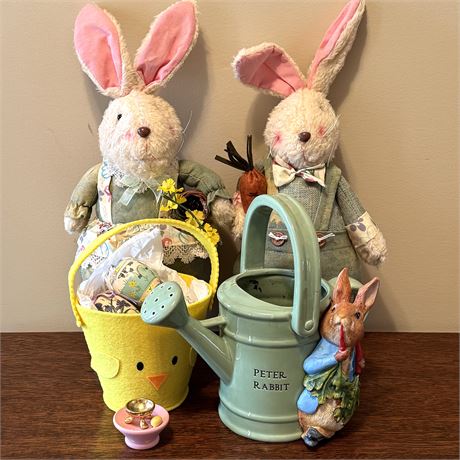 Easter Decorations with Vintage Easter Eggs, Peter Rabbit Watering Can & More