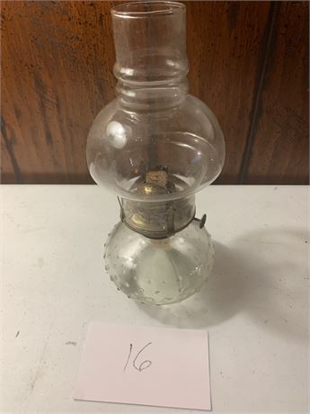 Clear Glass Oil Lamp With Hobnail Pattern On The Base