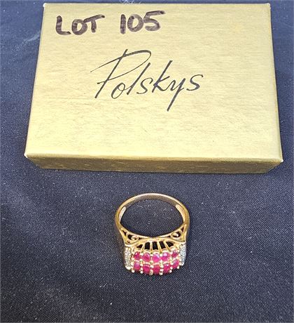 14K Ladies Ruby Chip Cocktail Ring Sz 10 3.5dwt