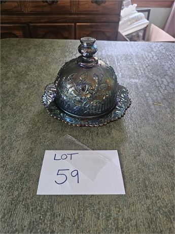 Vintage Imperial Glass Carnival Luster Rose Covered Amethyst Butter Dish