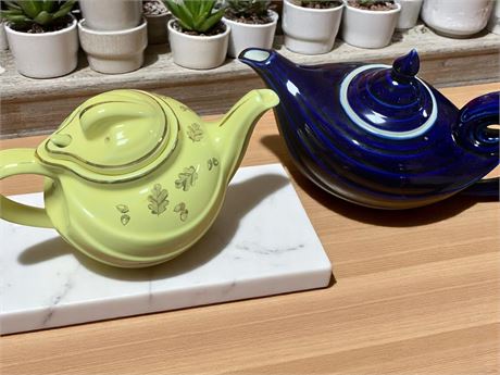 Hall Ceramic Teapots - Aladdin Cobalt Blue Genie & Canary Yellow Parade -Vintage