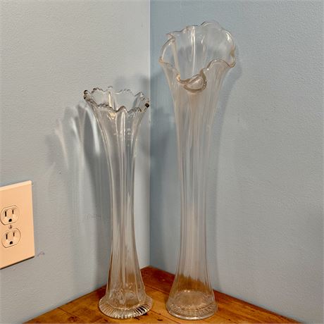 MCM Tall Clear Glass Swung Vases - 22"H (Tallest)
