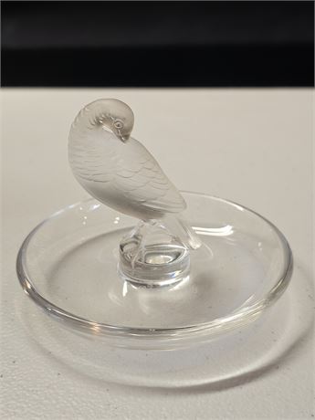 Signed Lalique Glass Partridge Bird Ring Bowl