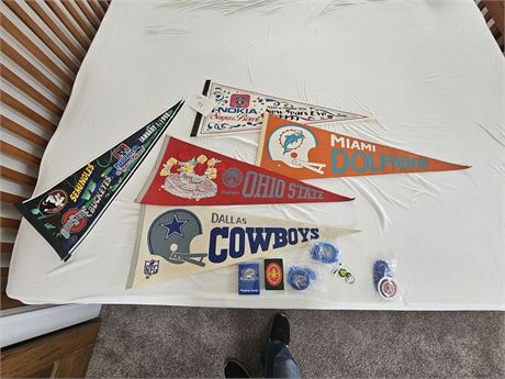 Mixed Sports Pennants Flags & Miller Light Collectibles