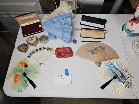 Mixed Ladies Lot: Umbrella's / Fan's / Trinket Boxes & More