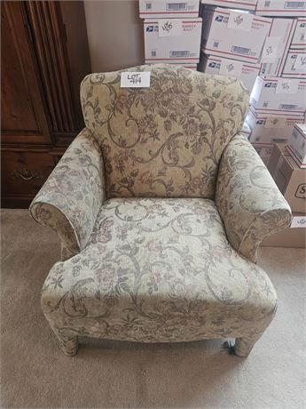 Transitional Modern Floral Armchair with Rolled Armrests