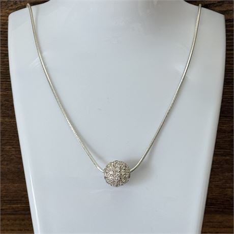 Sterling Silver Snake Chain with Sparkly Rhinestone Pendant - 20"