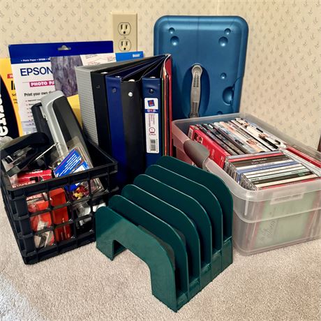 Office/School Supplies AND Small Collection of DVDs/CDs