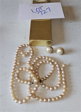 Crown Trifari Faux Pearl Necklace & Earring Set