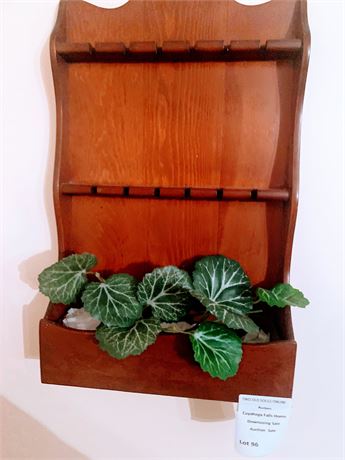 Vintage Wooden Wall-Mounted Spoon Display Rack W/Faux Plant Greenery
