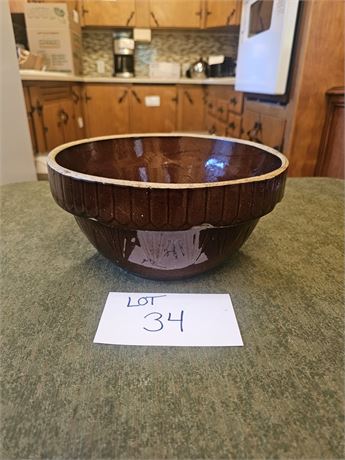 Antique Brown Glaze Picket Fence Stoneware Mixing Bowl