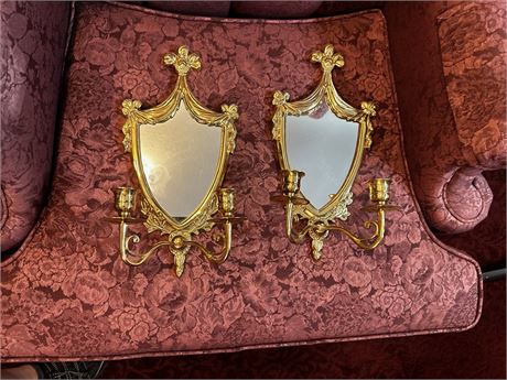 Brass Candle Sconces with Mirrors (2)