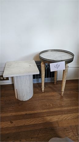 Wood Plant Stand & MCM Round Side Table