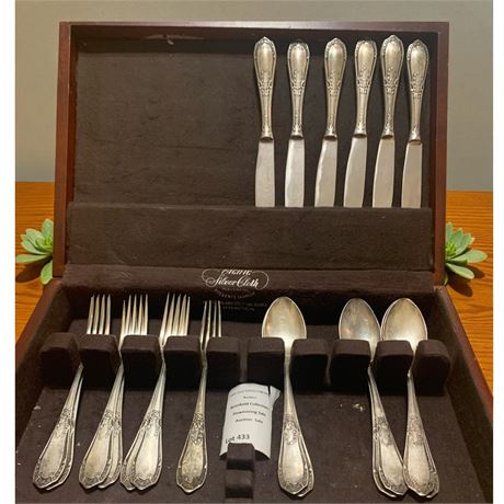 Antique Russian Silver Plated Flatware Set W/Wood Box