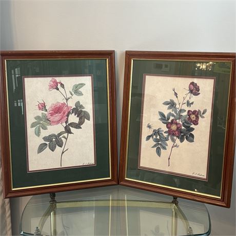 2 Framed Matted PJ REDOUTE Floral Botanical Fine Art Prints