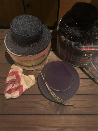 MCM French Hat Box, Tartan Print and Black Vinyl Zippered Hat Box