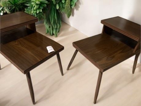 MCM Two Tiered End Table Set of 2 In Dark Brown Wood/Screw On Legs