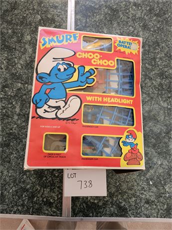 Vintage Peyo Smurfs Battery-Op Choo-Choo Train in Box