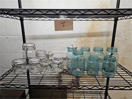 Vintage Lock Lid Canning Jars & Blue Jars : Different Sizes & Makers