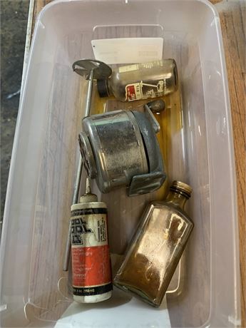 Vintage Pencil Sharpener, Amber Brown Cologne Bottle W/Cap & More
