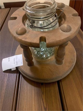 Vintage Wooden Pipe Holder & Glass Jar Of Marbles