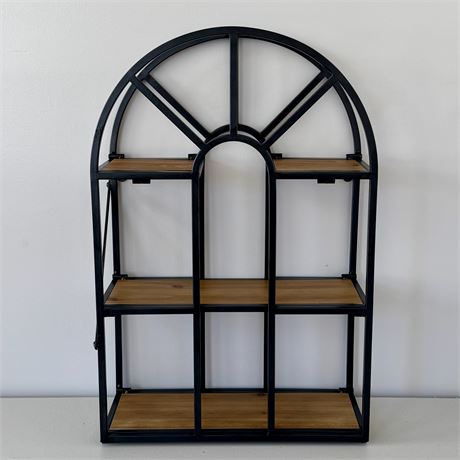 Arched Foldable Metal & Wooden Wall or Freestanding Shelf - 16x7x24”T