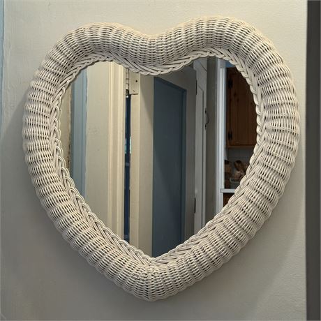 Heart Shaped White Painted Wicker Framed Mirror - 24 x 24"