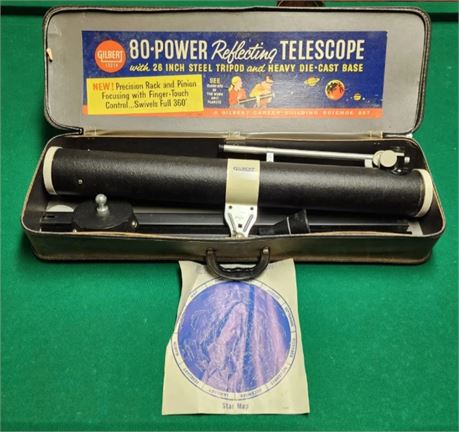 1960 Vintage Gilbert 80 Power Astronomical Telescope