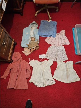 Vintage Doll & Children's Mixed Size Clothes & Blanket