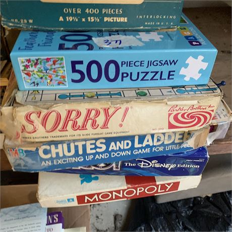 Vintage Board Games Sorry Chutes & Ladders Monopoly Disney Sorry & Puzzles