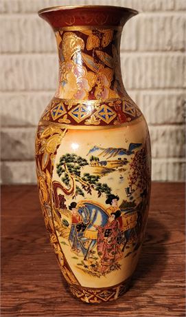 Antique Japanese Satsuma Style Vase, Embossed & Hand Painted