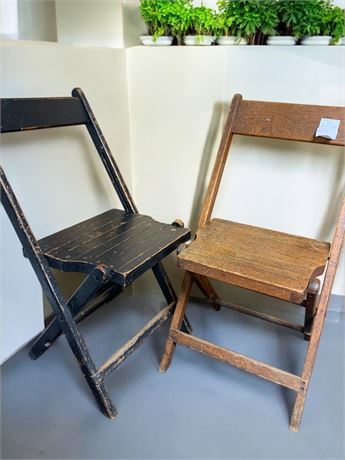 Vintage Wood Slat Folding Chairs Lot of 2 - 1 Brown, 1 Black