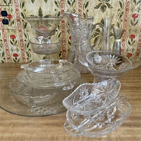 Mixed Glass and Crystal Lot - Tableware, Serving Dishes, Etc.