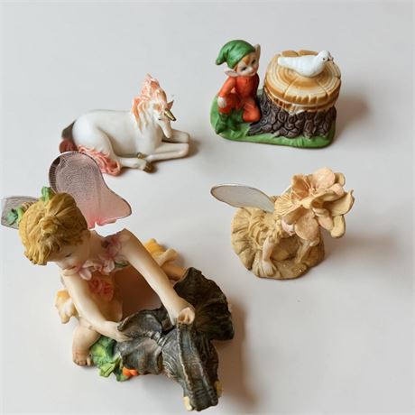 Figurines - Resin Fairy Riding Elephant. Cream-Colored Resin Fairy W/Mesh Wings