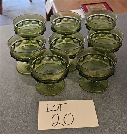 Indiana Glass Green Kings Crown Sherbet Glasses Set Of 8
