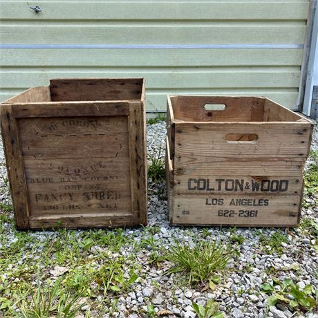 Old Rustic Wood Shipping Crates, Lot of 2 - Both Large!