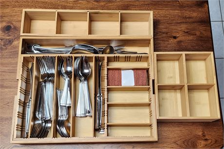 Large Silverware Lot *Like New* w/ Bamboo Drawer Organizers