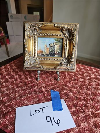 Miniature Oil on Board Painting on Stand