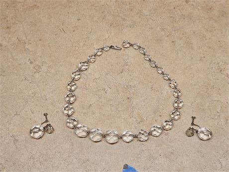 1950's Era Czech Crystal Demi Parure Necklace & Earrings