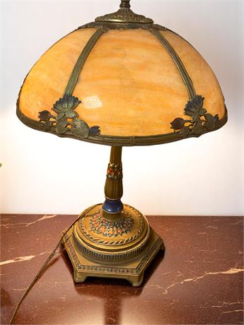 E. Miller & Co. Slag Glass Table Lamp Art Nouveau with Bronze Finish (Antique)