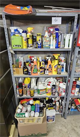 Heavy Duty Metal Shelf with Loads of Cleaners/Chemicals/Car-Care & More